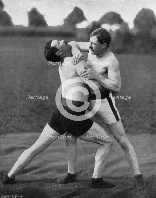 The body holt and neck double, wrestling display, Aldershot, Hampshire, 1896. Artist: Gregory & Co