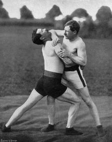 The body holt and neck double, wrestling display, Aldershot, Hampshire, 1896. Artist: Gregory & Co