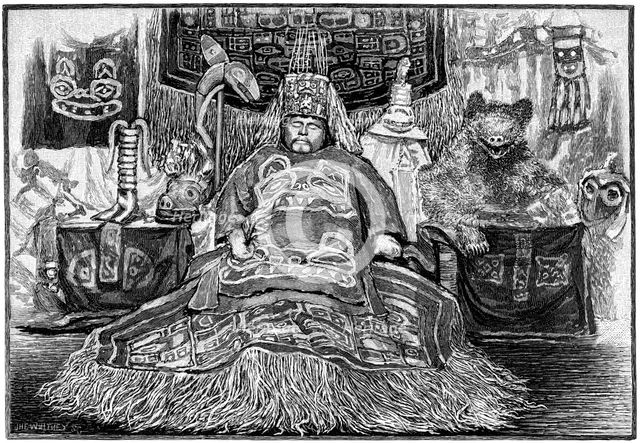 The body of Chief Shakes lying in state, Alaska, 1882.Artist: J Whitney