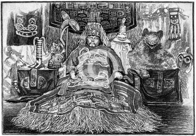 The body of Chief Shakes lying in state, Alaska, 1882.Artist: J Whitney