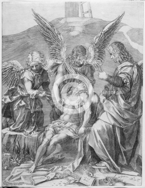 The Body of Christ Supported by Three Angels, 1516. Creator: Agostino Veneziano.