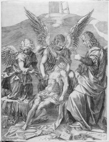 The Body of Christ Supported by Three Angels, 1516. Creator: Agostino Veneziano