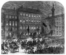 The body of the late King of the Belgians taken into Brussels by torchlight, 1865. Creator: Unknown