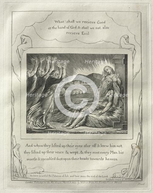 The Book of Job: No. 7, And When they had lifted up their eyes afar off and knew him not..., 1825. Creator: William Blake (British, 1757-1827).