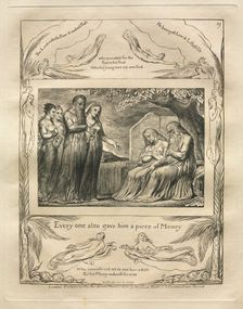The Book of Job: Pl. 19, Every one also gave him a piece of Money, 1825. Creator: William Blake (British, 1757-1827)