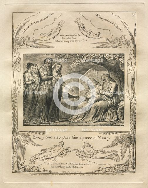 The Book of Job: Pl. 19, Every one also gave him a piece of Money, 1825. Creator: William Blake (British, 1757-1827).