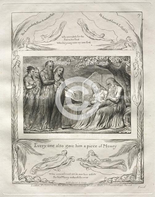 The Book of Job: Pl. 19, Every one also gave him a piece of Money, 1825. Creator: William Blake (British, 1757-1827).