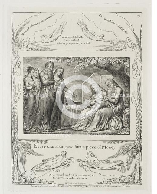 The Book of Job: Pl. 19, Every one also gave him a piece of money, 1825. Creator: William Blake (British, 1757-1827).