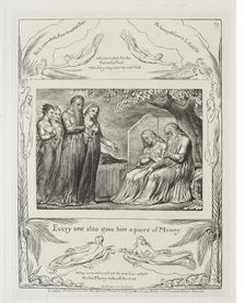 The Book of Job: Pl. 19, Every one also gave him a piece of money, 1825. Creator: William Blake (British, 1757-1827)