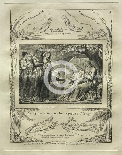 The Book of Job: Pl. 19, Every one also gave him a piece of Money, 1825. Creator: William Blake (British, 1757-1827).