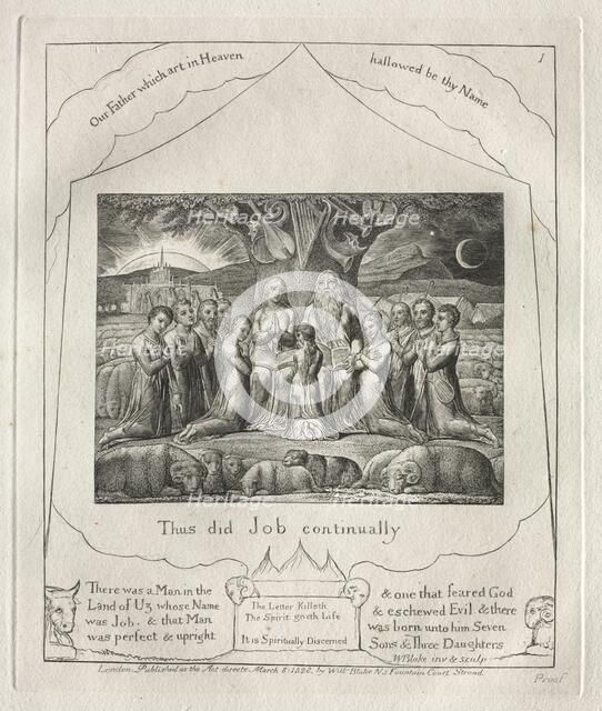 The Book of Job: Pl. 1, Thus did Job continually, 1825. Creator: William Blake (British, 1757-1827).