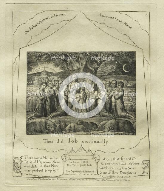 The Book of Job: Pl. 1, Thus did Job continually, 1825. Creator: William Blake (British, 1757-1827).