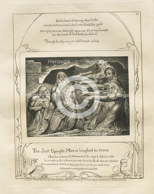 The Book of Job: Pl. 10, The Just Upright Man is Laughed to Scorn, 1825. Creator: William Blake (British, 1757-1827).