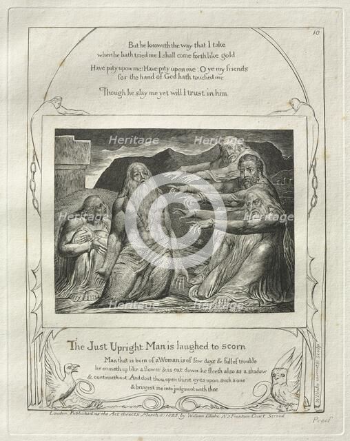 The Book of Job: Pl. 10, The Just Upright Man is laughed to scorn, 1825. Creator: William Blake (British, 1757-1827).