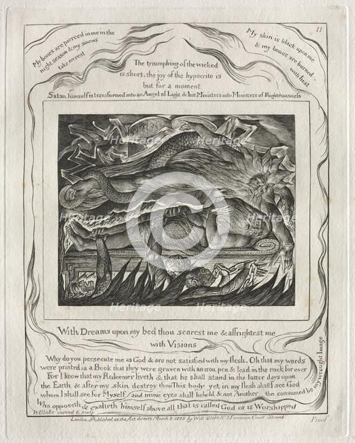 The Book of Job: Pl. 11, With Dreams upon my bed thou scarest me and affrightest me..., 1825. Creator: William Blake (British, 1757-1827).