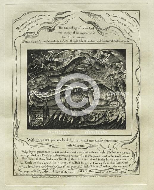 The Book of Job: Pl. 11, With Dreams upon my bed thou scarest me and affrightest me..., 1825. Creator: William Blake (British, 1757-1827).