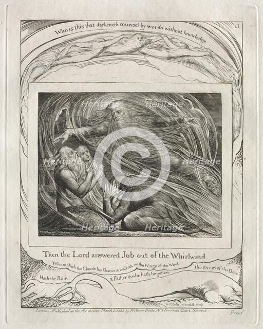 The Book of Job: Pl. 13, Then the Lord answered Job out of the Whirlwind, 1825. Creator: William Blake (British, 1757-1827).