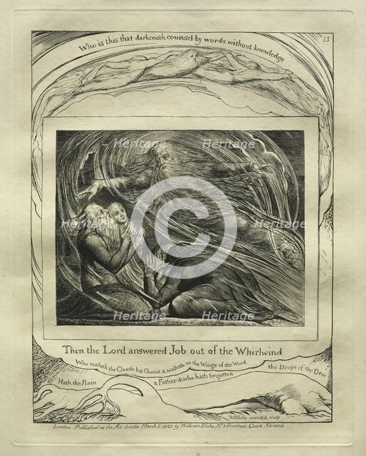 The Book of Job: Pl. 13, Then the Lord answered Job out of the Whirlwind, 1825. Creator: William Blake (British, 1757-1827).