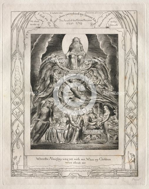 The Book of Job: Pl. 2, When the Almighty was yet with me, When my Children..., 1825. Creator: William Blake (British, 1757-1827).