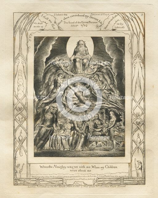 The Book of Job: Pl. 2, When the Almighty was yet with me, When my Children…, 1825. Creator: William Blake (British, 1757-1827).