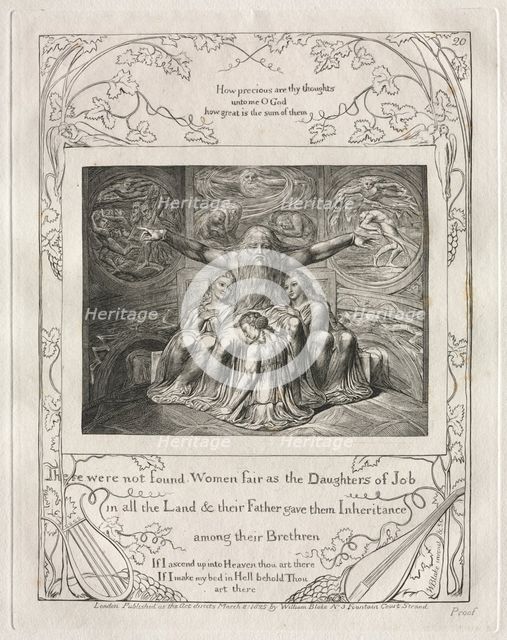 The Book of Job: Pl. 20, There were not found Women fair as the Daughters of Job…, 1825. Creator: William Blake (British, 1757-1827).
