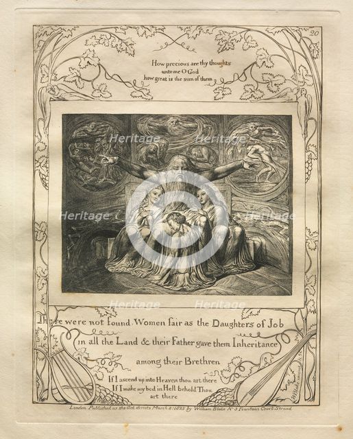 The Book of Job: Pl. 20, There were not found Women fair as the Daughters of Job / in all the Land,  Creator: William Blake (British, 1757-1827).