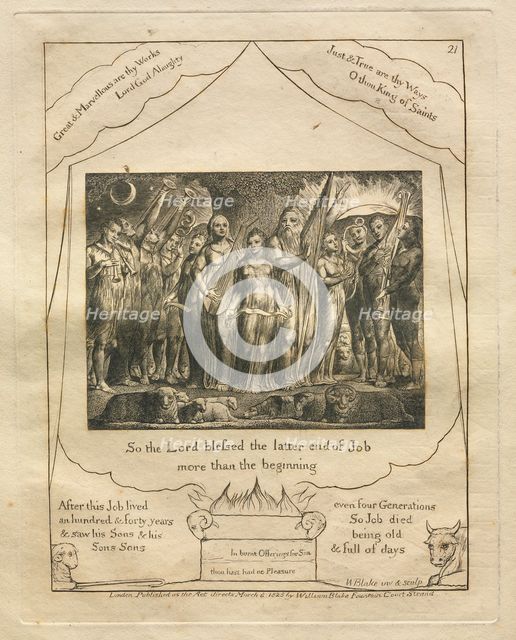 The Book of Job: Pl. 21, So the Lord blessed the latter end of Job / more than the beginning, 1825. Creator: William Blake (British, 1757-1827).
