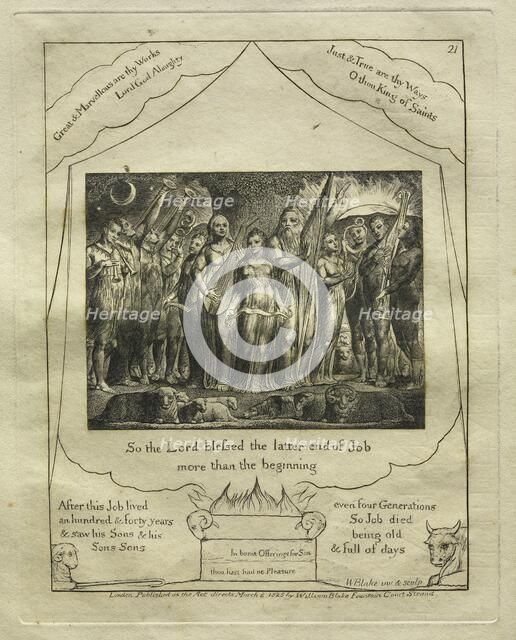 The Book of Job: Pl. 21, So the Lord blessed the latter end of Job / more than the beginning, 1825. Creator: William Blake (British, 1757-1827).
