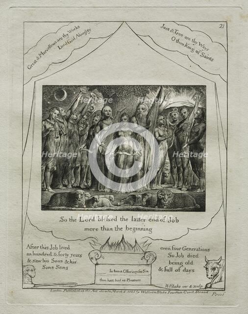 The Book of Job: Pl. 21, So the Lord blessed the latter end of Job / more than the…, 1825. Creator: William Blake (British, 1757-1827).