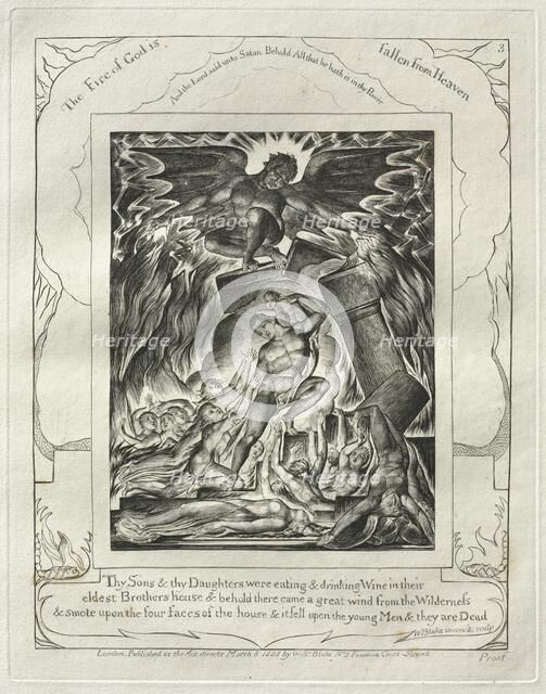 The Book of Job: Pl. 3, Thy Sons and thy Daughters were eating and drinking Wine..., 1825. Creator: William Blake (British, 1757-1827).