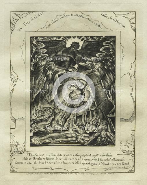 The Book of Job: Pl. 3, Thy Sons and thy Daughters were eating and drinking Wine..., 1825. Creator: William Blake (British, 1757-1827).