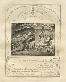 The Book of Job: Pl. 4, And I only am escaped alone to tell thee, 1825. Creator: William Blake (British, 1757-1827)