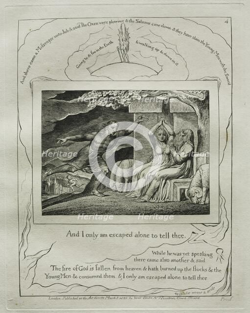 The Book of Job: Pl. 4, And I only am escaped alone to tell thee, 1825. Creator: William Blake (British, 1757-1827).
