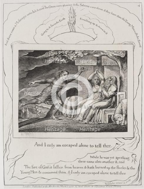 The Book of Job: Pl. 4, and I only am escaped alone to tell thee, 1825. Creator: William Blake (British, 1757-1827).