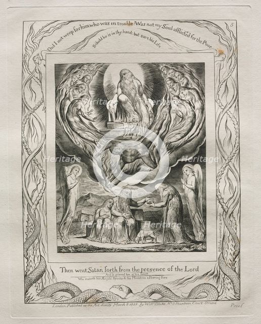 The Book of Job: Pl. 5, Then went Satan forth from the presence of the Lord, 1825. Creator: William Blake (British, 1757-1827).