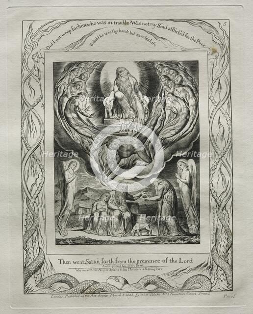 The Book of Job: Pl. 5, Then went Satan forth from the presence of the Lord, 1825. Creator: William Blake (British, 1757-1827).