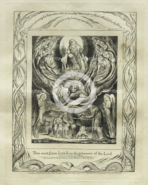 The Book of Job: Pl. 5, Then went Satan forth from the presence of the Lord, 1825. Creator: William Blake (British, 1757-1827).