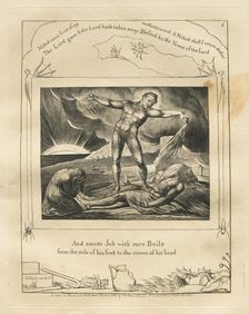 The Book of Job: Pl. 6, And smote Job with sore Boils / from the sole of his foot to the crown..., 1 Creator: William Blake (British, 1757-1827)