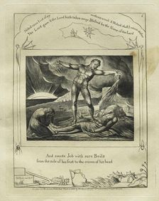 The Book of Job: Pl. 6, And smote Job with sore Boils / from the sole of his foot to the crown..., 1 Creator: William Blake (British, 1757-1827)