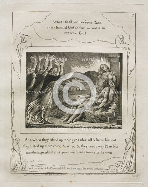 The Book of Job: Pl. 7, And when they lifted up their eyes afar off and knew him not..., 1825. Creator: William Blake (British, 1757-1827).