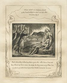 The Book of Job: Pl. 7, And when they lifted up their eyes afar off and knew him not..., 1825. Creator: William Blake (British, 1757-1827)