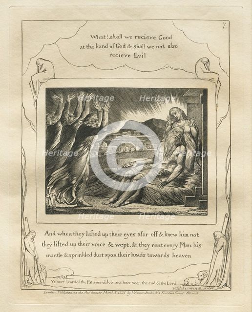 The Book of Job: Pl. 7, And when they lifted up their eyes afar off and knew him not..., 1825. Creator: William Blake (British, 1757-1827).