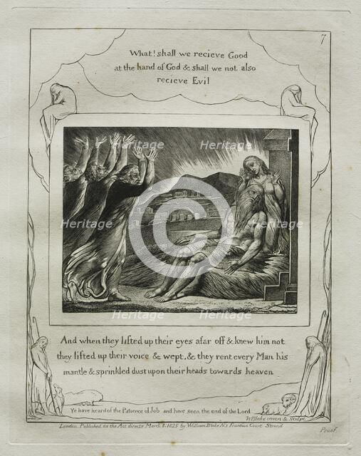 The Book of Job: Pl. 7, And when they lifted up their eyes afar off and knew him not..., 1825. Creator: William Blake (British, 1757-1827).