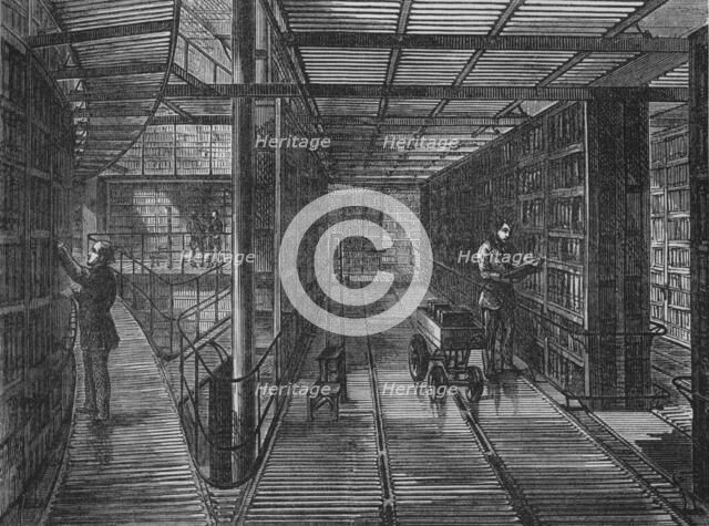 The bookcases at the British Museum, Bloomsbury, London, c1875 (1878). Artist: Unknown.