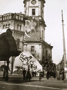 The Bolsheviks cover official buildings with their art, Petrograd (St Petersburg), Russia, 1918