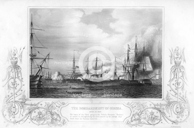 The bombardment of Odessa, Ukraine, during the Crimean War, 1854 (1857).Artist: George Greatbatch