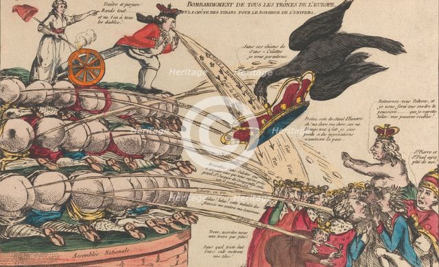 The Bombardment of All the Thrones of Europe and the Fall of the Tyrants for the Happi..., ca. 1792. Creator: Anon.