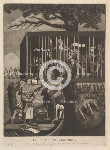 The Bostonians in Distress, November 19, 1774. Creator: Attributed to Philip Dawe (British, 1745?-?1809).