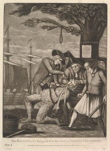 The Bostonians Paying the Excise-Man, or Tarring & Feathering, October 31, 1774. Creator: Attributed to Philip Dawe (British, 1745?-?1809)