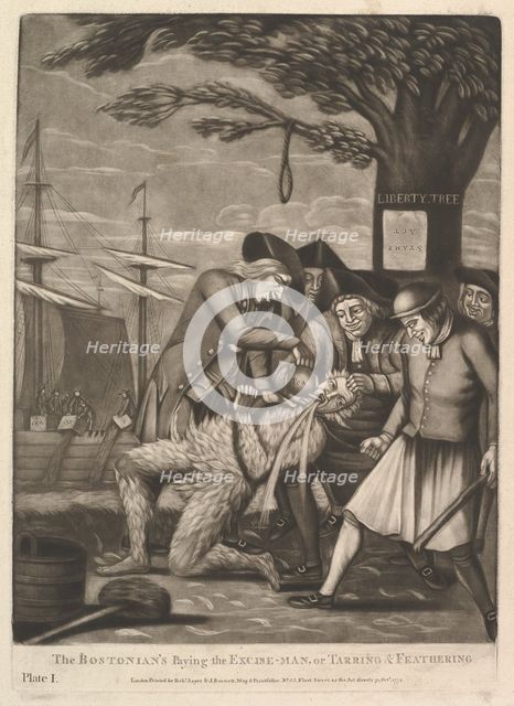 The Bostonians Paying the Excise-Man, or Tarring & Feathering, October 31, 1774. Creator: Attributed to Philip Dawe (British, 1745?-?1809).